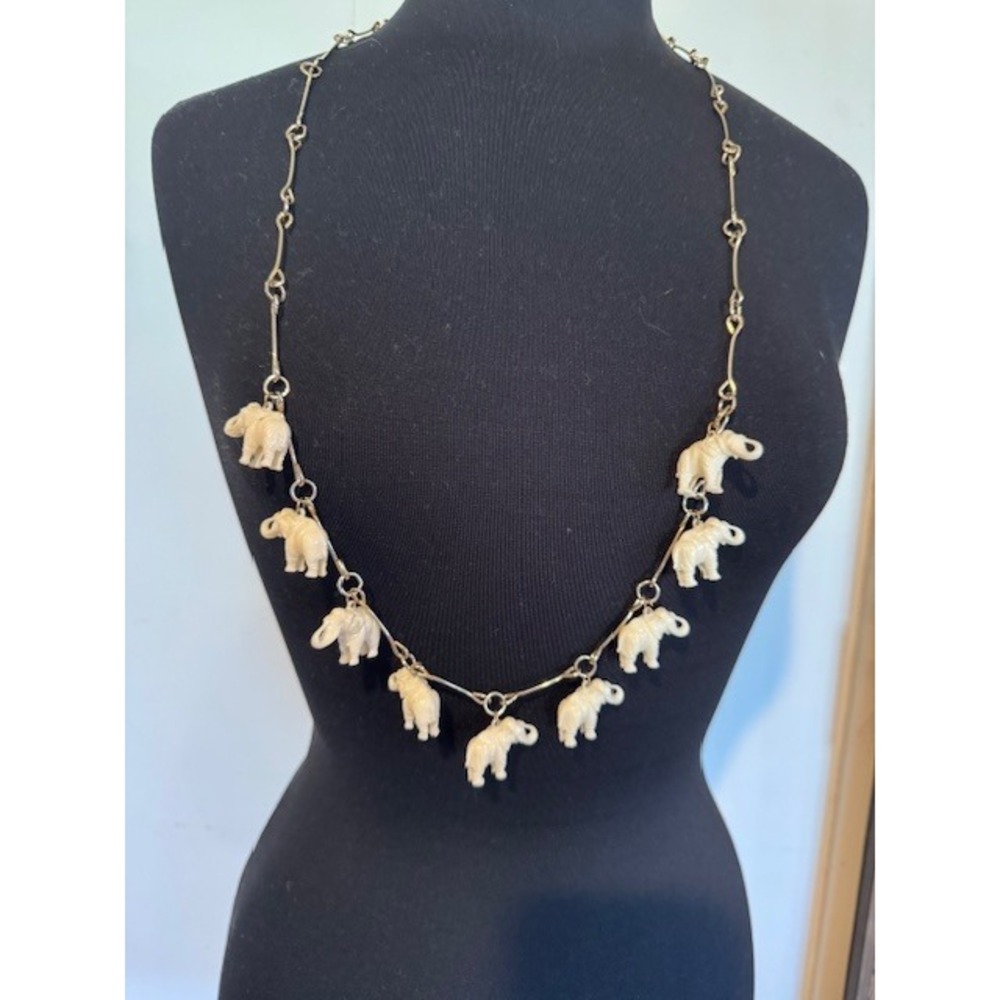 Vintage Elephant Charm Necklace Acrylic Elephant Parade Gold Tone Chain